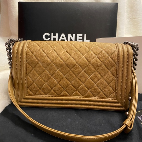 Authentic Chanel calfskin old medium boy in tan color - Picture 7 of 16